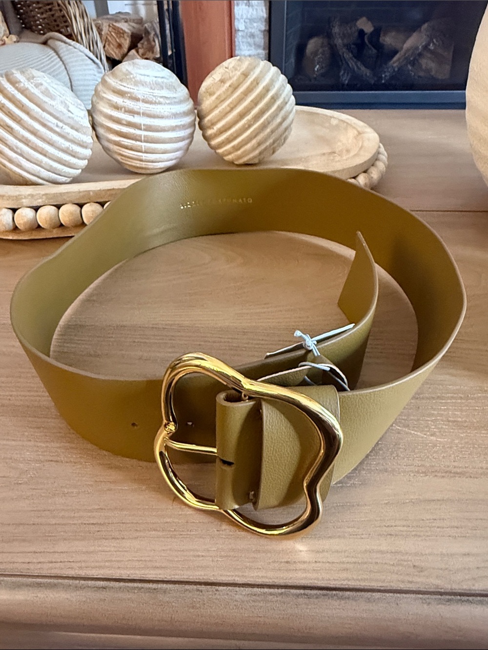 Leather Lizzie Fortunato Wide Belt with Gold Clover Buckle - Olive